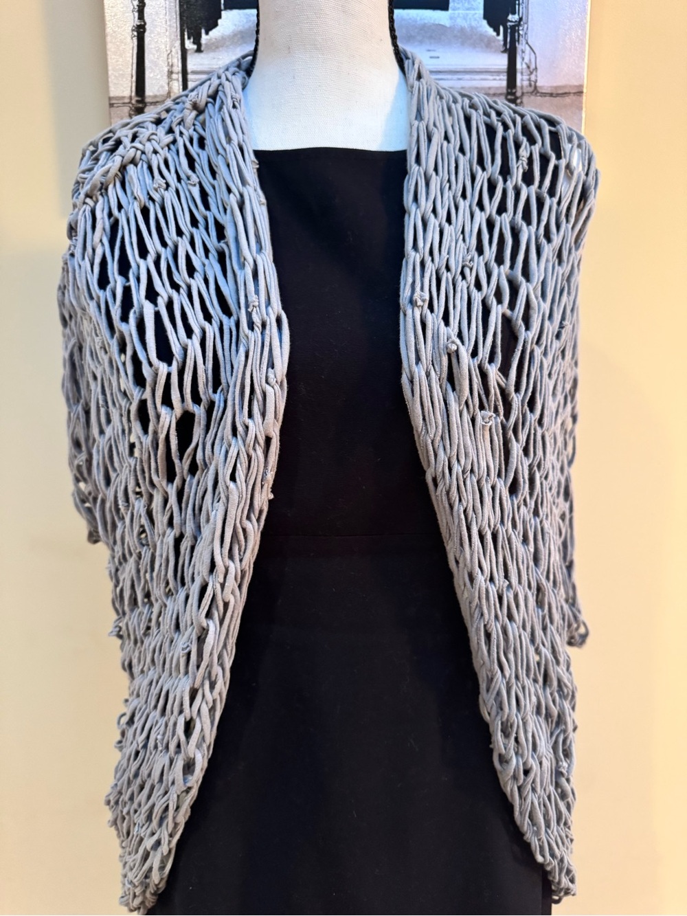 Tonle Open-Knit Gray Cardigan Sweater Made by Recycle Materials